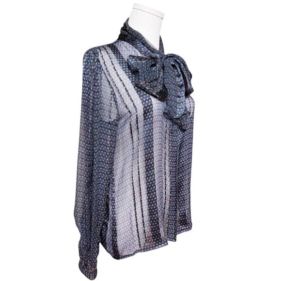 Vintage 70s The Silk Farm Paper Thin Sheer Metallic Silk Chiffon Blouse Size 10 - Picture 3 of 13